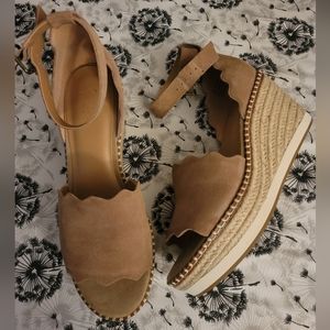 Camel ankle strap wedge sandal